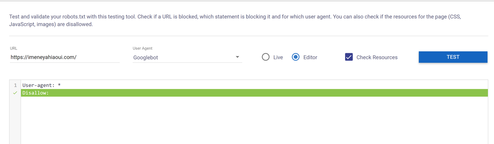Capture d'écran de vérification du fichier robots.txt