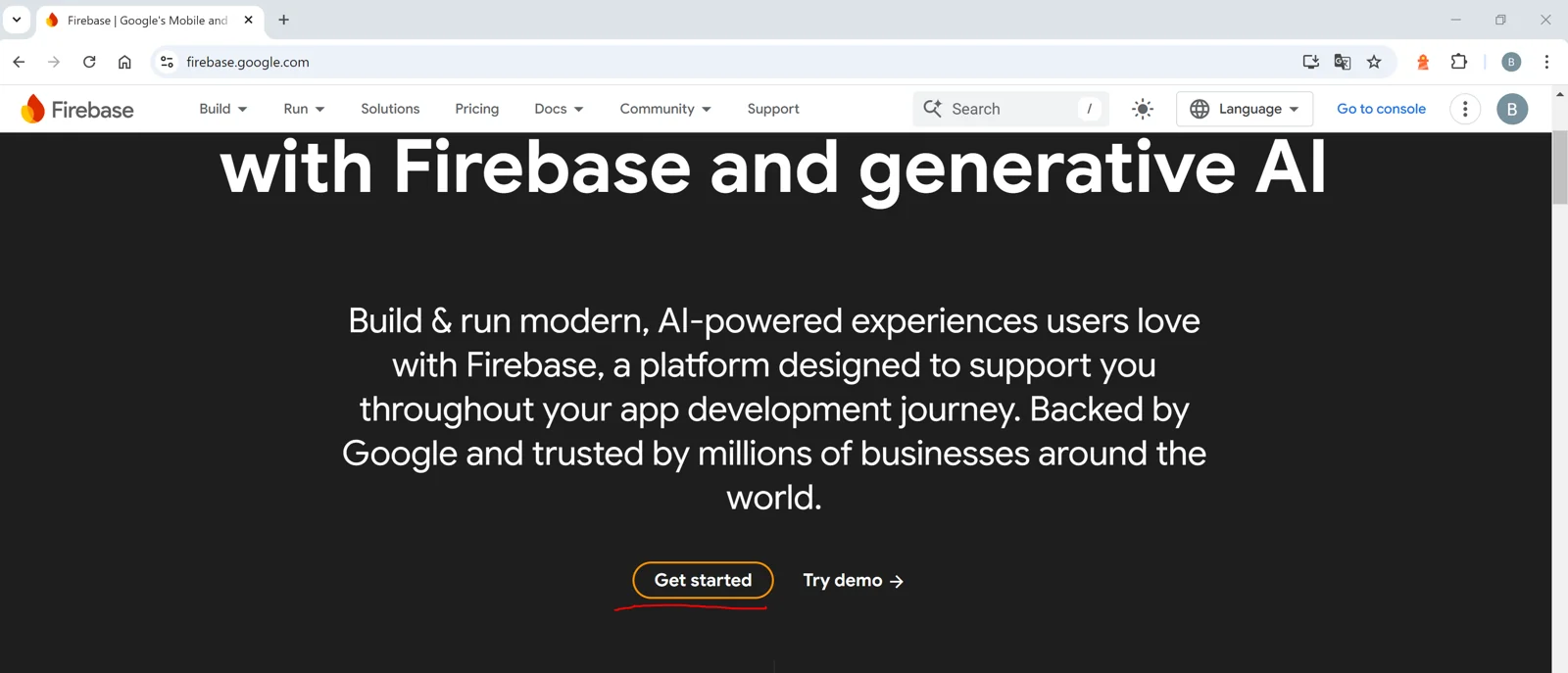 Capture d'écran de la configuration Firebase