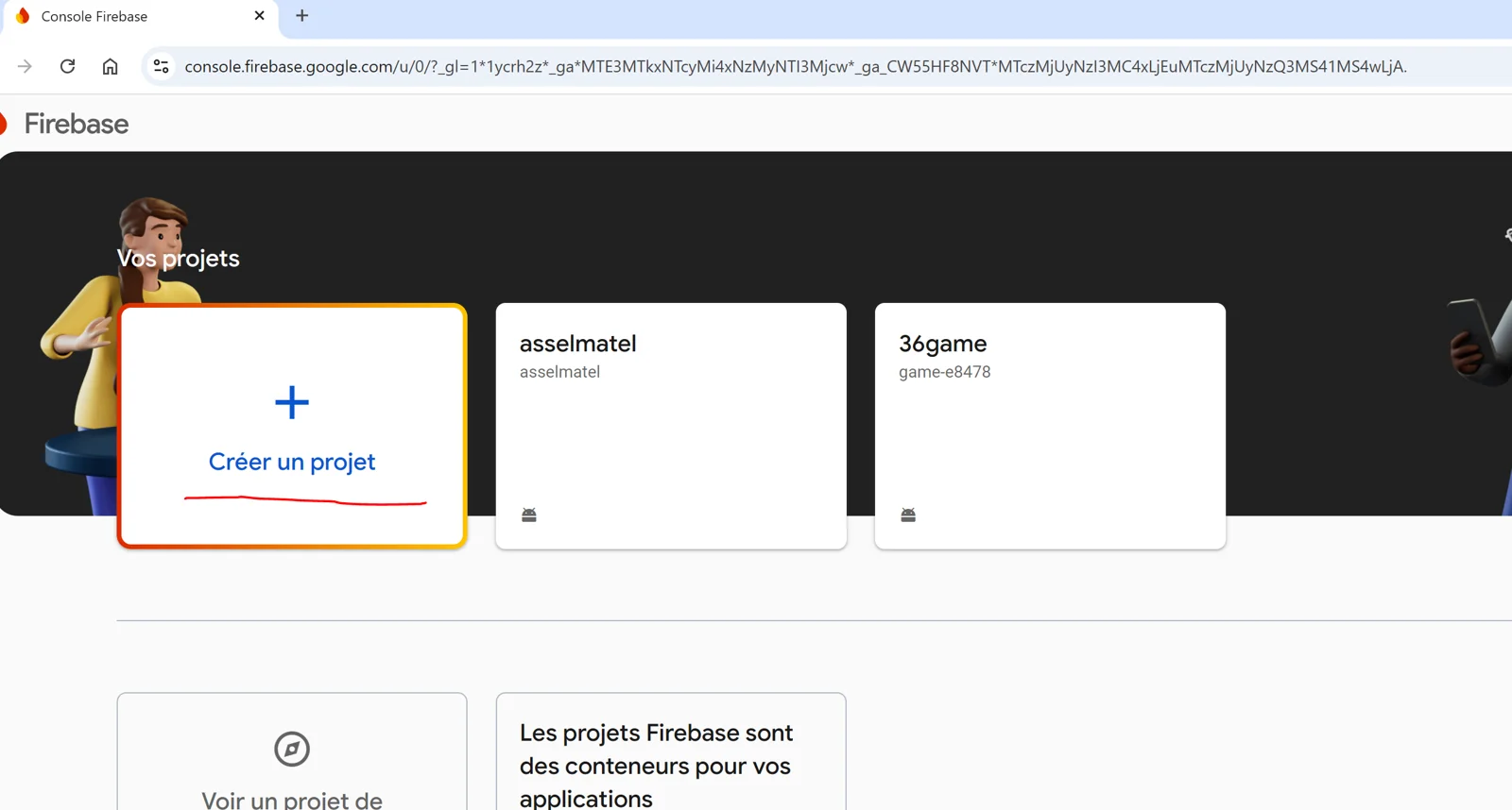 Capture d'écran de Firebase étape 1