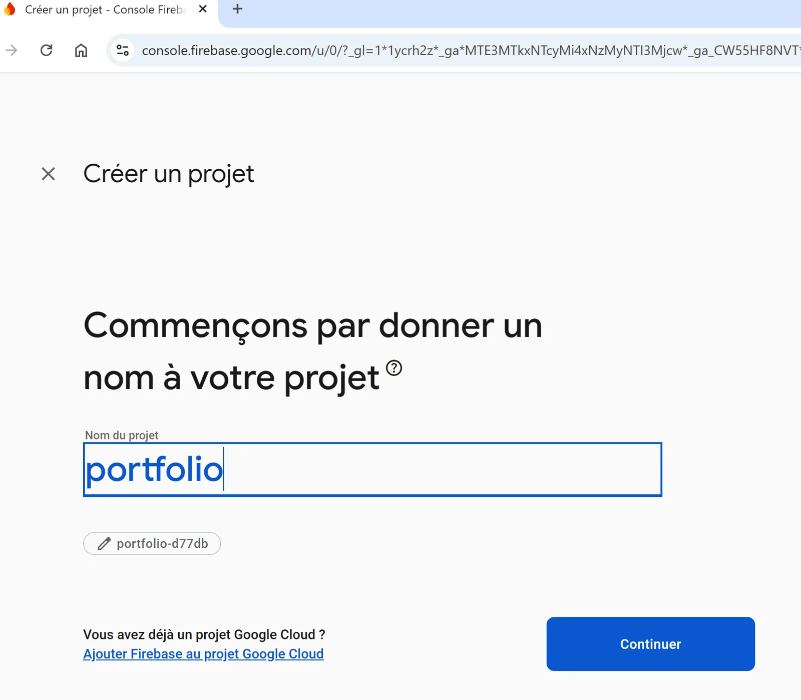 Capture d'écran de Firebase étape 2