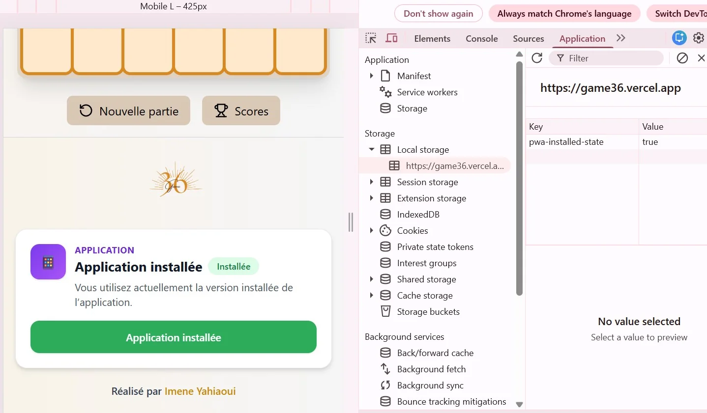 Réinitialisation de l'état local d'installation d'une PWA React