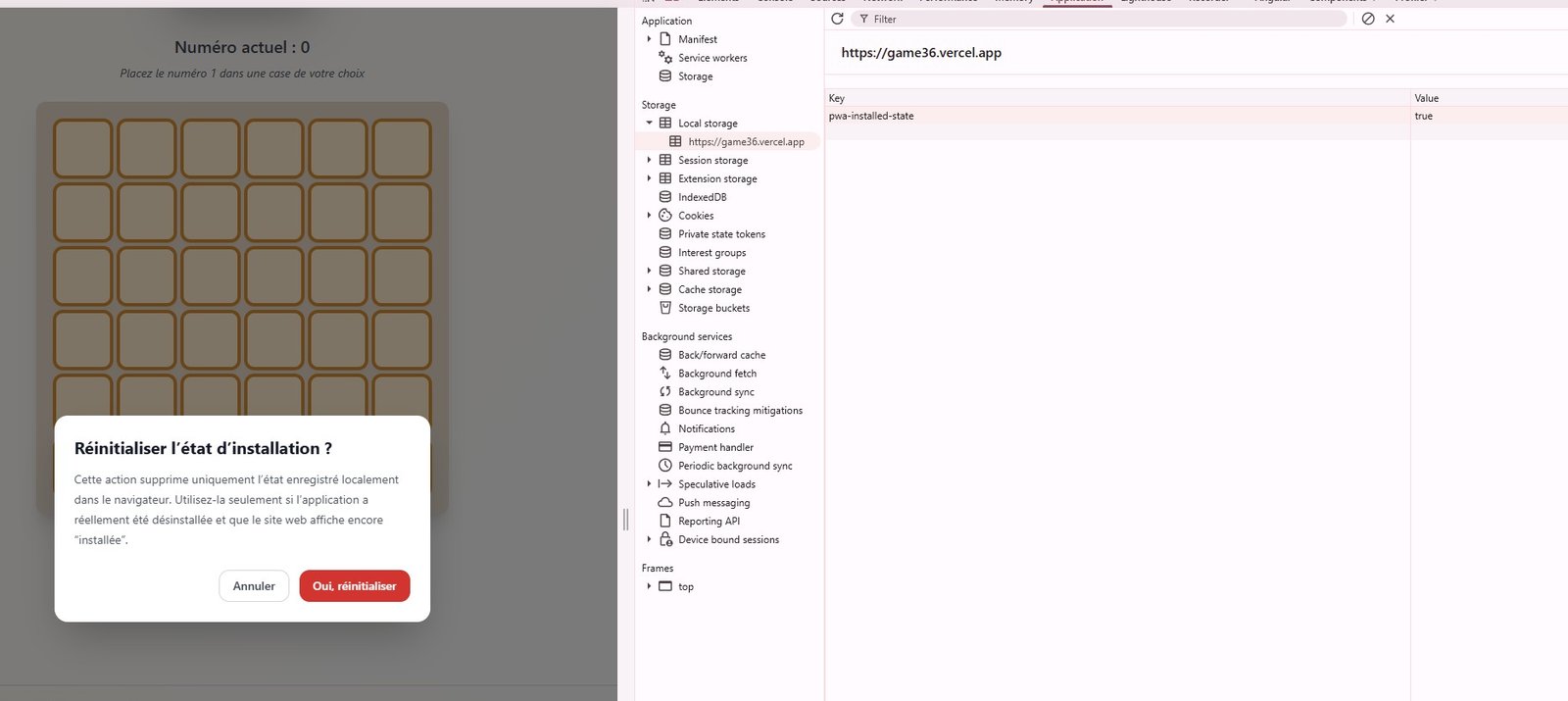 Carte d'installation PWA placée dans le footer de l'application