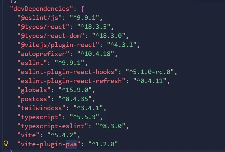 Dépendance vite-plugin-pwa ajoutée dans package.json