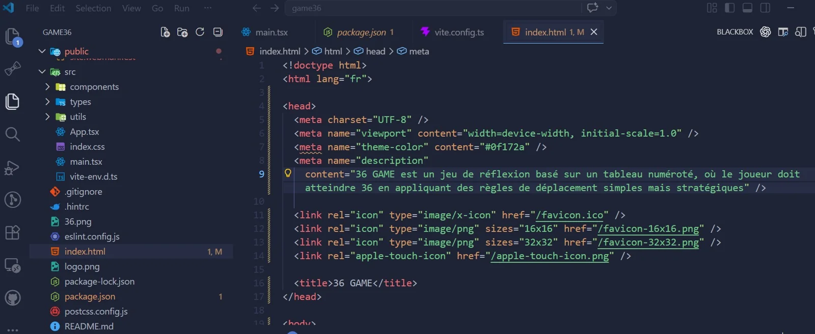 Fichier index.html mis à jour avec favicon, description et apple touch icon