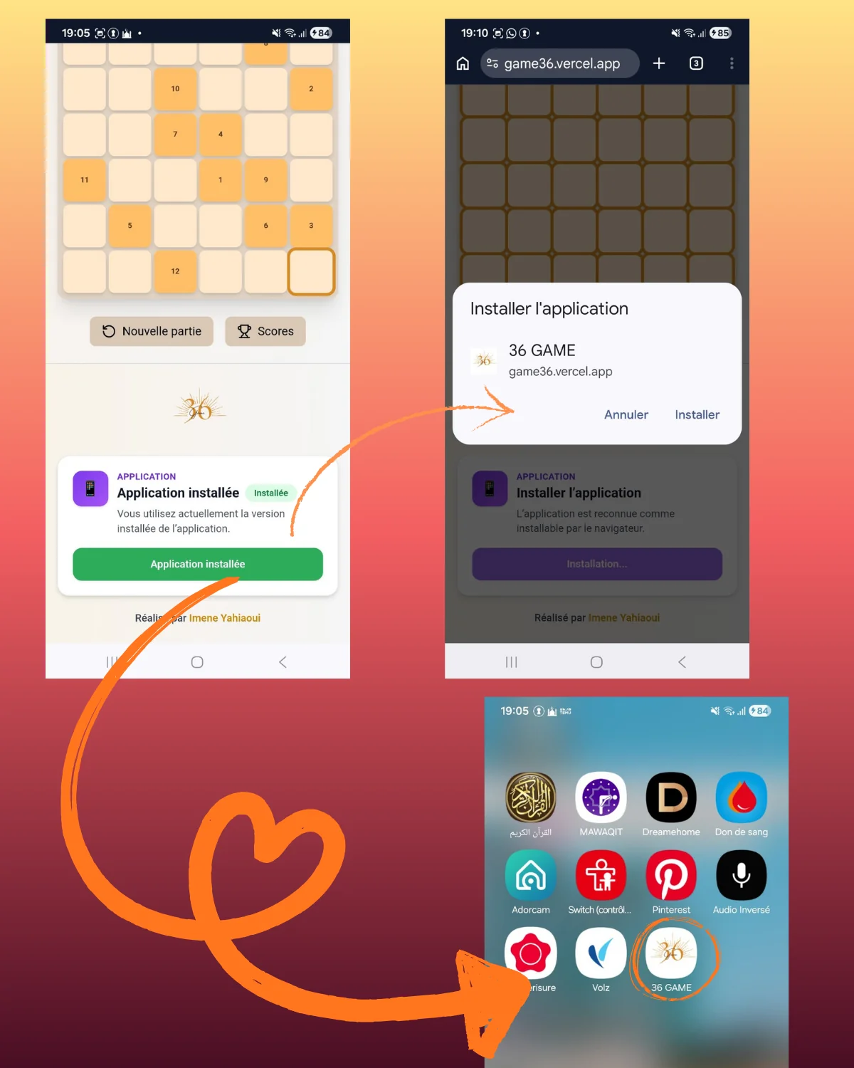 Interface du jeu React après intégration de la couche PWA