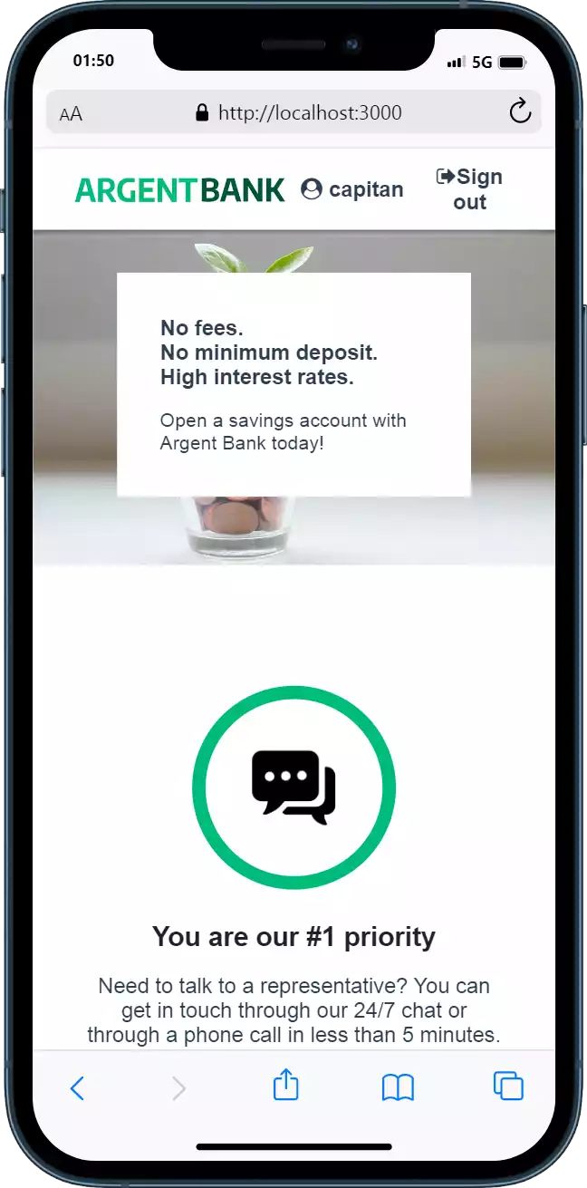 Capture du projet ArgentBank Website, vue 1