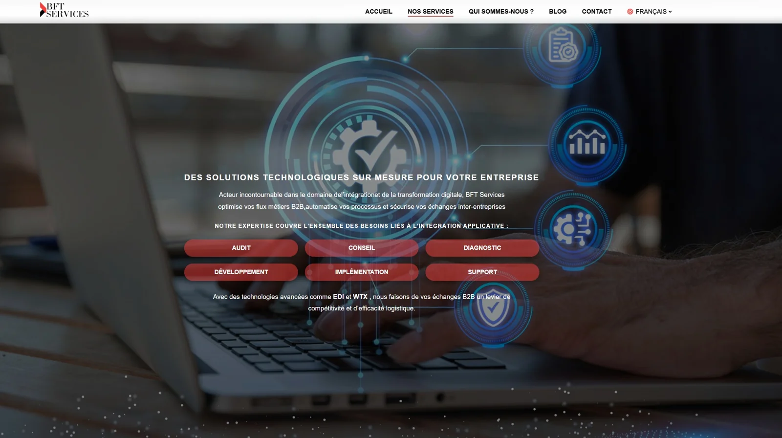 Capture du site vitrine BFT Services développé avec React et Vite