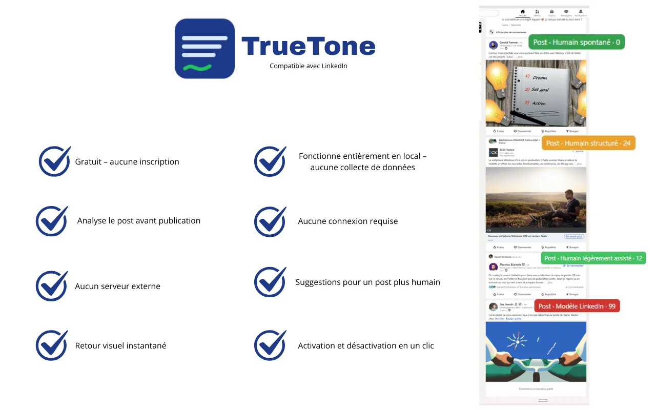 Capture de l extension Chrome TrueTone développée avec React